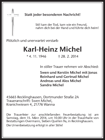 Traueranzeige von Karl-Heinz Michel von Medienhaus Bauer